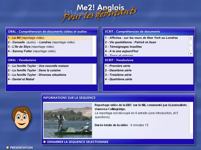 Le menu des activit�s