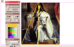 Les lignes de construction du portrait de Louis XIV expliqu�e � l'aide de la palette graphique