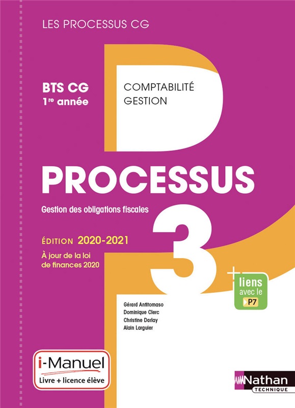 Processus 3 - Gestion des Obligations Fiscales BTS CG 1re année - Ed. 2020 Couverture